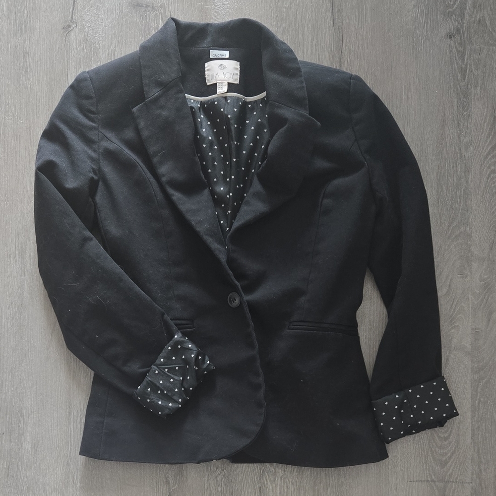 Lila Rose Black Blazer with Heart Polka Dot Lining